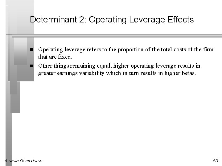Determinant 2: Operating Leverage Effects Operating leverage refers to the proportion of the total