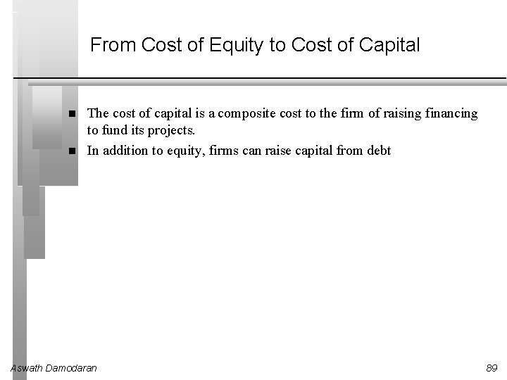 From Cost of Equity to Cost of Capital The cost of capital is a