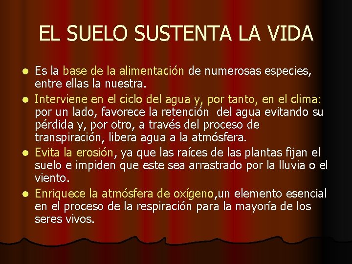 EL SUELO SUSTENTA LA VIDA l l Es la base de la alimentación de