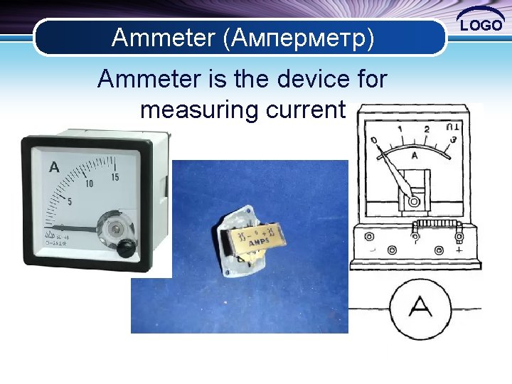 Ammeter (Амперметр) Ammeter is the device for measuring current LOGO 