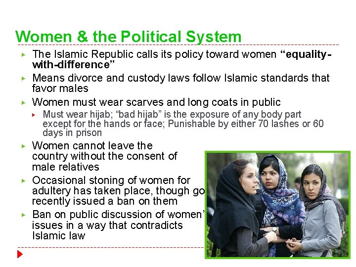 Women & the Political System ▶ ▶ ▶ The Islamic Republic calls its policy