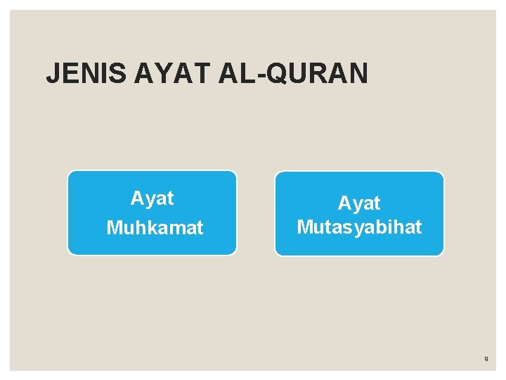 JENIS AYAT AL-QURAN Ayat Muhkamat Ayat Mutasyabihat 9 