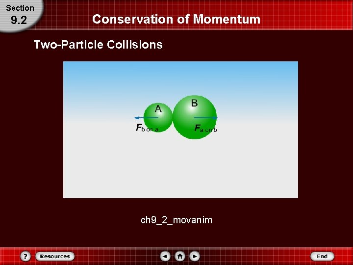 Section 9. 2 Conservation of Momentum Two-Particle Collisions ch 9_2_movanim Section 9. 2 Conservation of Momentum Two-Particle Collisions ch 9_2_movanim
