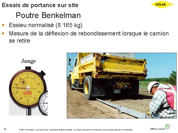 Essais de portance sur site Poutre Benkelman § Essieu normalisé (8 165 kg) §