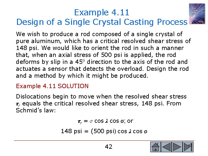 Example 4. 11 Design of a Single Crystal Casting Process We wish to produce Example 4. 11 Design of a Single Crystal Casting Process We wish to produce