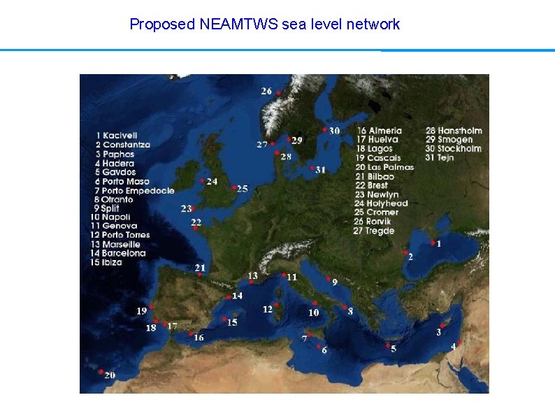 Proposed NEAMTWS sea level network 
