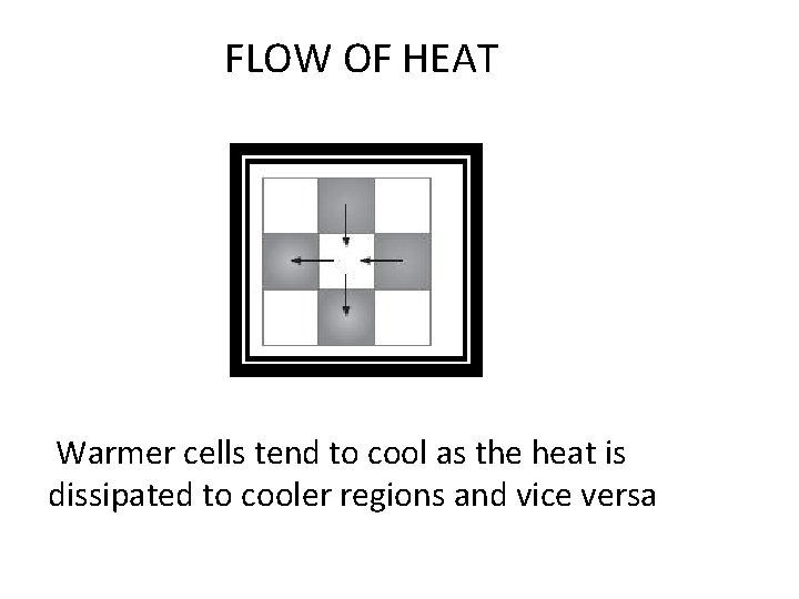  FLOW OF HEAT Warmer cells tend to cool as the heat is dissipated