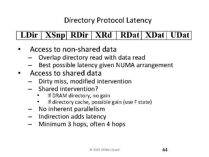 Directory Protocol Latency • • Access to non-shared data – Overlap directory read with