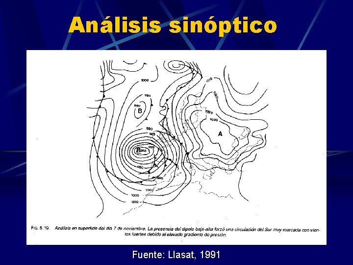 Análisis sinóptico Fuente: Llasat, 1991 