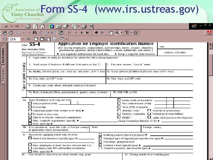 Form SS-4 (www. irs. ustreas. gov) 