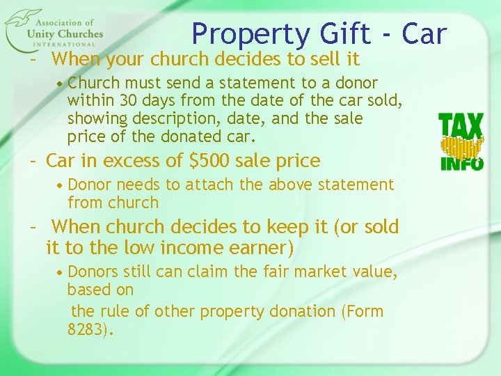 Property Gift - Car – When your church decides to sell it • Church