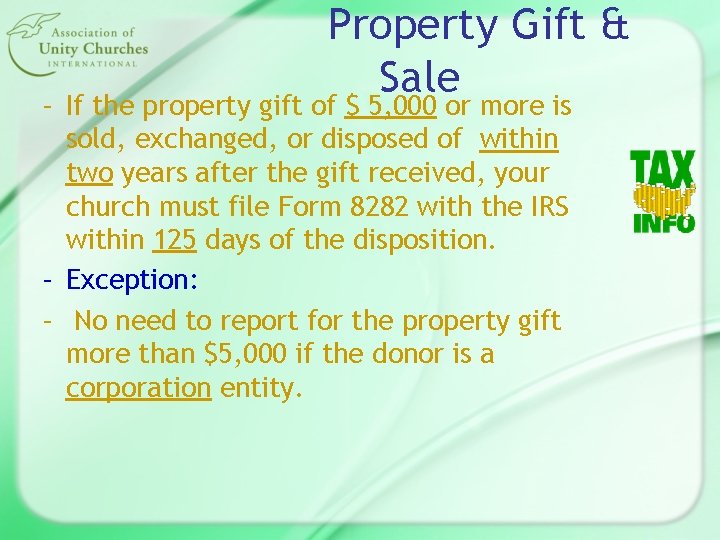 Property Gift & Sale – If the property gift of $ 5, 000 or