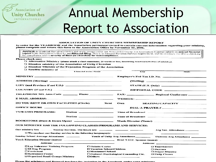 Annual Membership Report to Association 