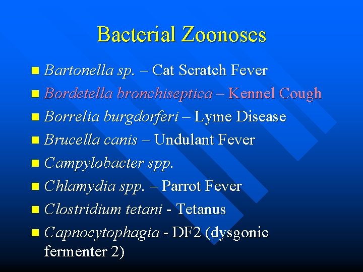 Bacterial Zoonoses Bartonella sp. – Cat Scratch Fever n Bordetella bronchiseptica – Kennel Cough