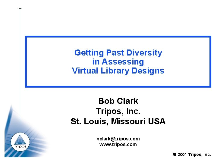 Getting Past Diversity in Assessing Virtual Library Designs Bob Clark Tripos, Inc. St. Louis,