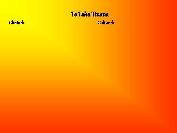 Te Taha Tinana Clinical: Cultural: 