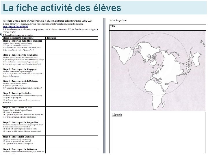 La fiche activité des élèves 