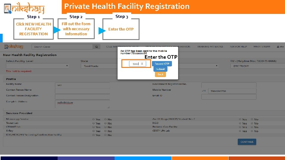 Private Health Facility Registration Step 1 Step 2 Step 3 Click NEW HEALTH FACILITY