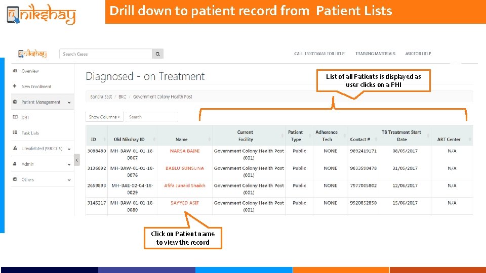 Drill down to patient record from Patient Lists List of all Patients is displayed