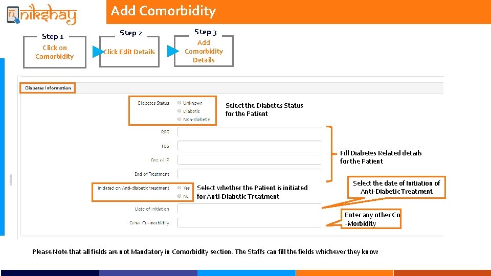 Add Comorbidity Step 1 Click on Comorbidity Step 2 Step 3 Click Edit Details