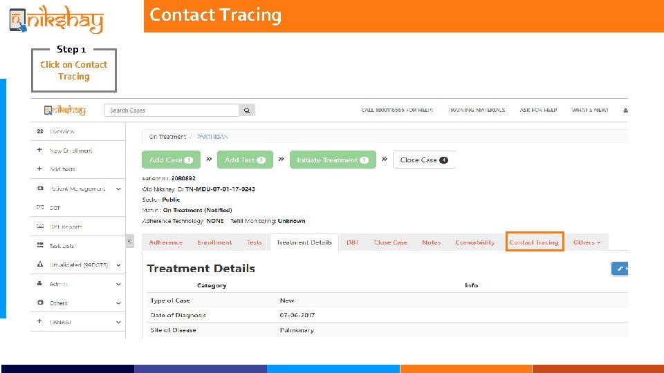 Contact Tracing Step 1 Click on Contact Tracing 