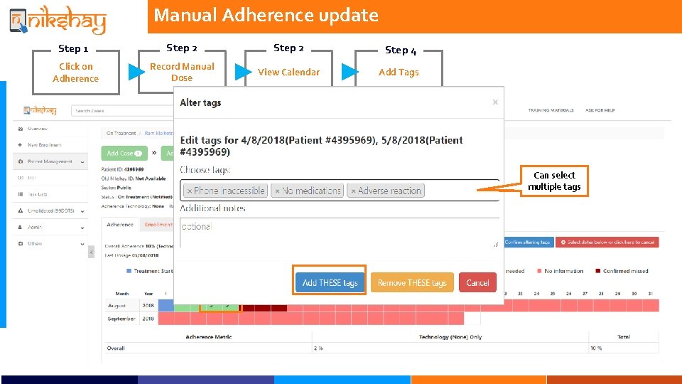 Manual Adherence update Step 1 Step 2 Step 4 Click on Adherence Record Manual