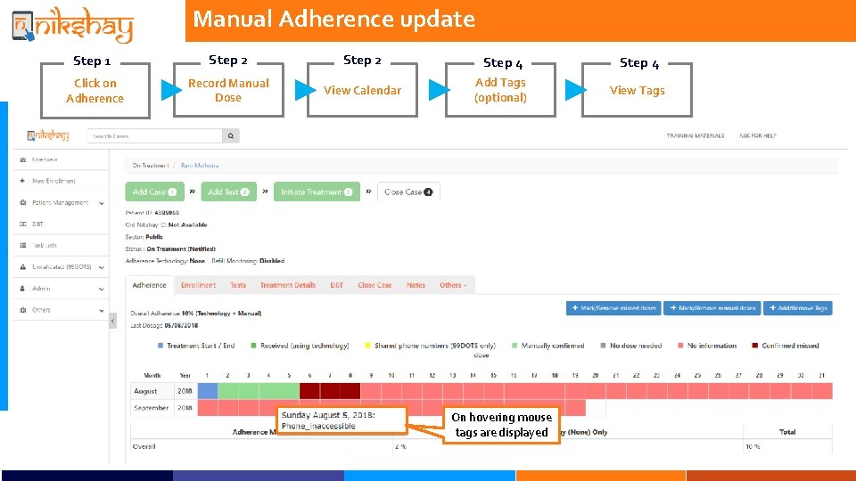 Manual Adherence update Step 1 Step 2 Step 4 Click on Adherence Record Manual