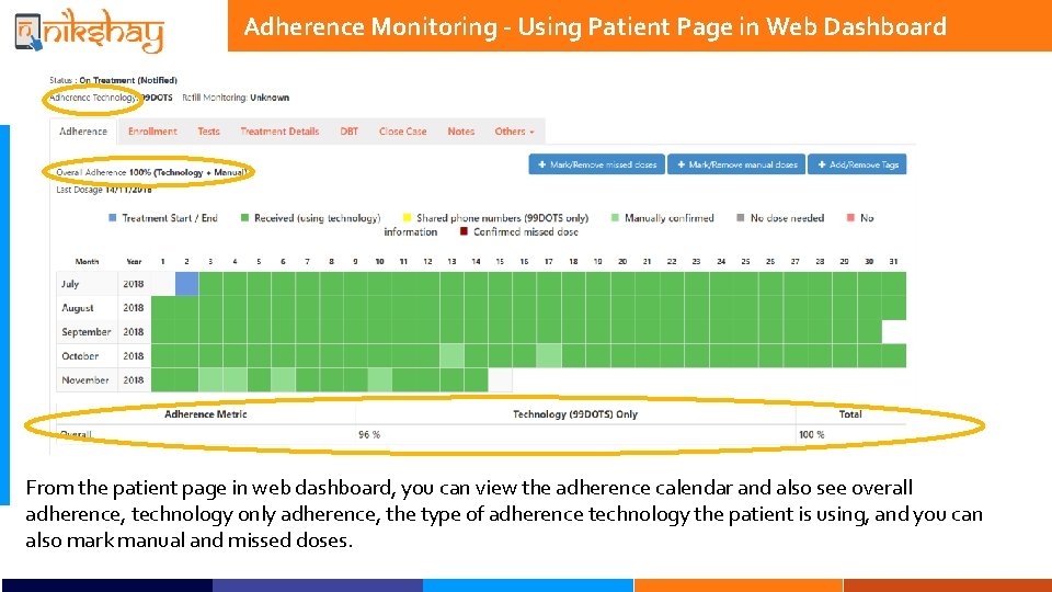 Adherence Monitoring - Using Patient Page in Web Dashboard From the patient page in