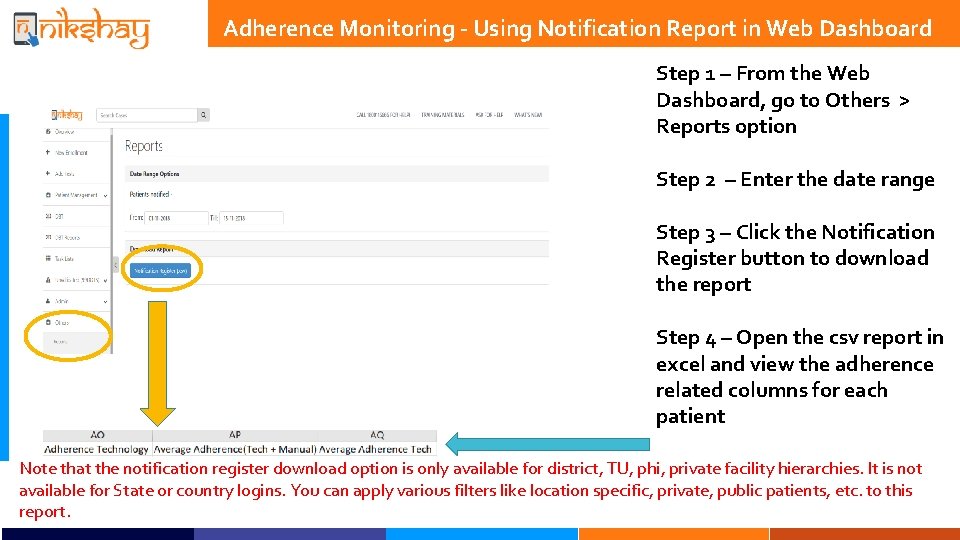 Adherence Monitoring - Using Notification Report in Web Dashboard Step 1 – From the