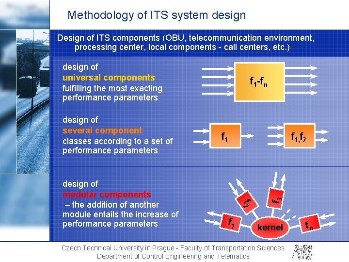 Methodology of ITS system design Design of ITS components (OBU, telecommunication environment, processing center,