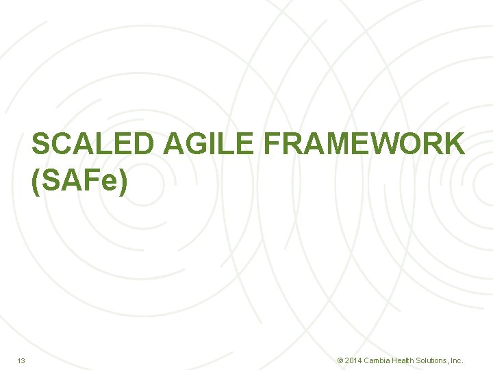 SCALED AGILE FRAMEWORK (SAFe) 13 13 © 2014 Cambia Health Solutions, Inc. 