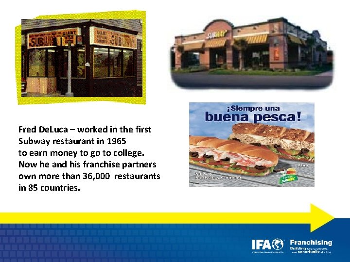 Fred De. Luca – worked in the first Subway restaurant in 1965 to earn