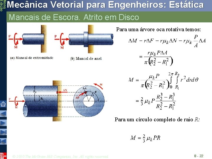 Nona Edição Mecânica Vetorial para Engenheiros: Estática Mancais de Escora. Atrito em Disco Para