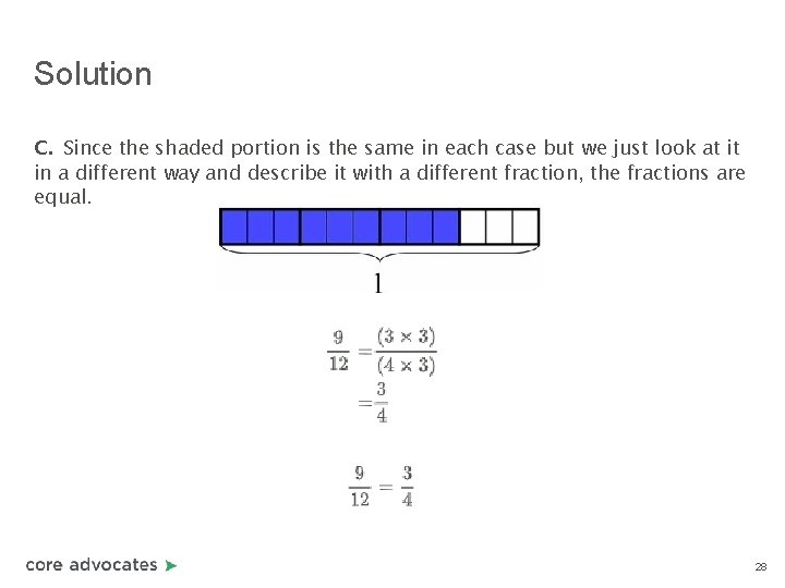 Solution c. Since the shaded portion is the same in each case but we