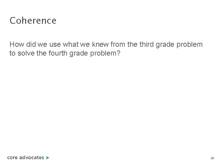 Coherence How did we use what we knew from the third grade problem to
