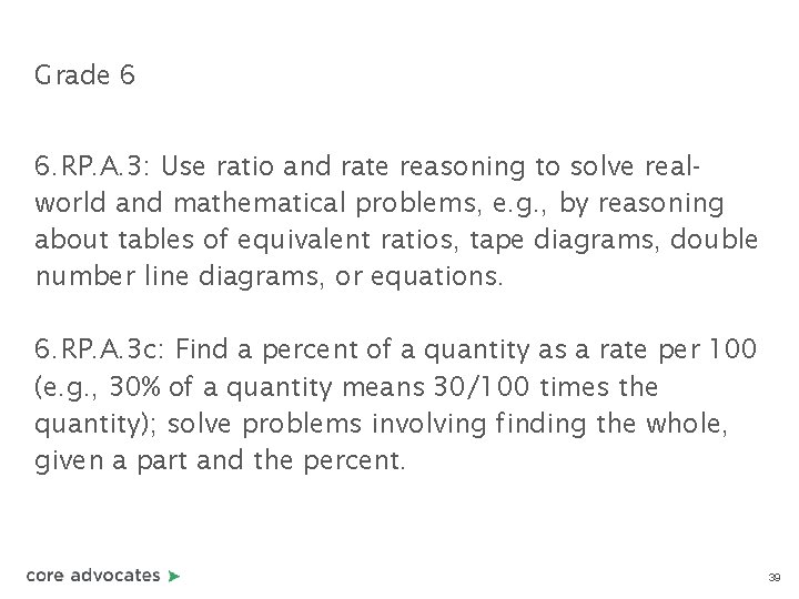 Grade 6 6. RP. A. 3: Use ratio and rate reasoning to solve realworld