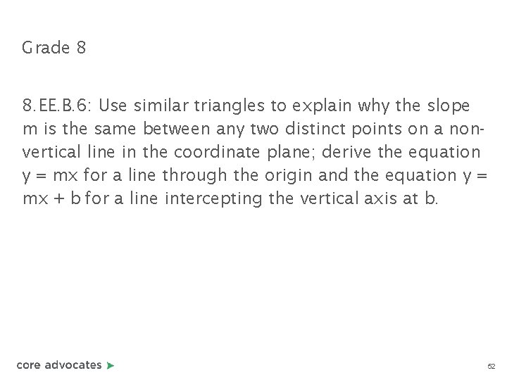 Grade 8 8. EE. B. 6: Use similar triangles to explain why the slope