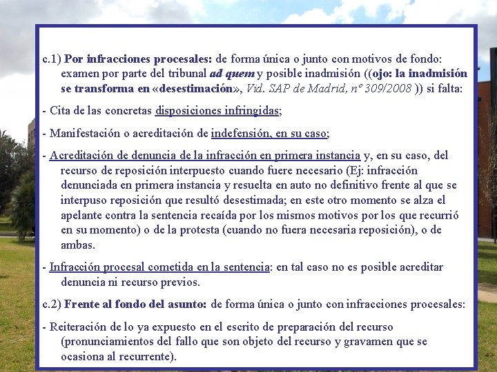 c. 1) Por infracciones procesales: de forma única o junto con motivos de fondo: