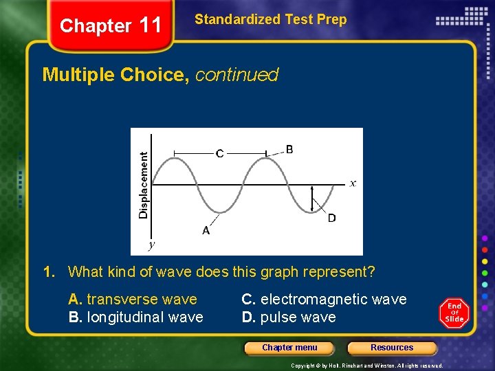 Chapter 11 Standardized Test Prep Multiple Choice, continued 1. What kind of wave does
