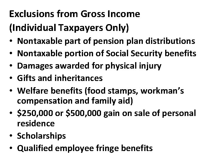 Exclusions from Gross Income (Individual Taxpayers Only) Nontaxable part of pension plan distributions Nontaxable