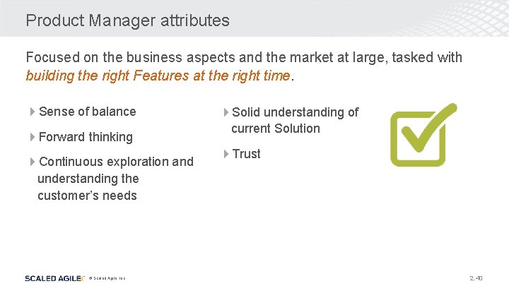 Product Manager attributes Focused on the business aspects and the market at large, tasked Product Manager attributes Focused on the business aspects and the market at large, tasked