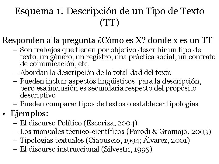 Esquema 1: Descripción de un Tipo de Texto (TT) Responden a la pregunta ¿Cómo