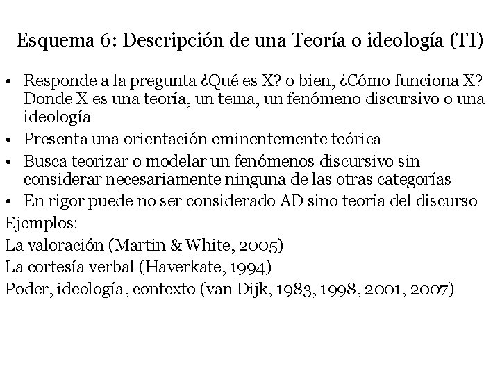 Esquema 6: Descripción de una Teoría o ideología (TI) • Responde a la pregunta