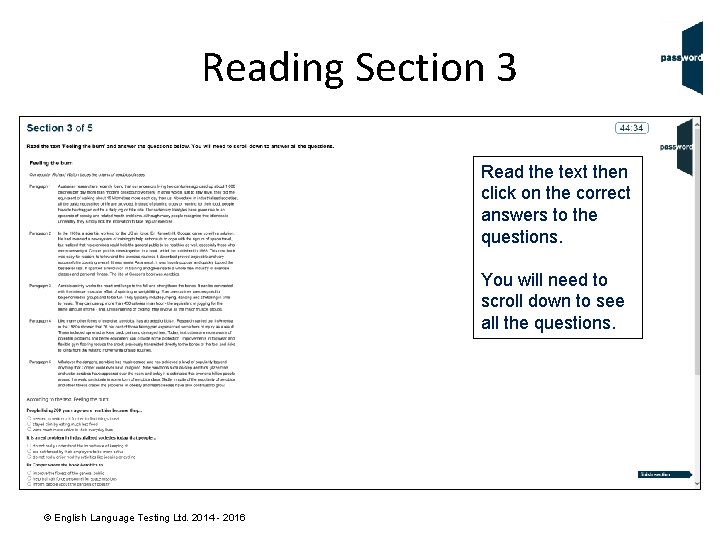 Reading Section 3 Read the text then click on the correct answers to the