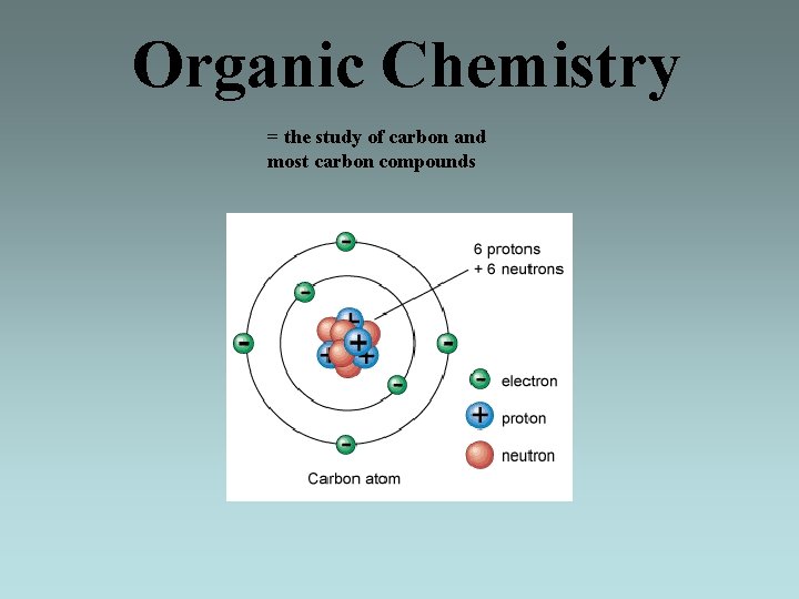 Organic Chemistry = the study of carbon and most carbon compounds 