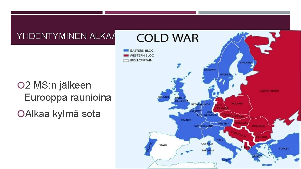 YHDENTYMINEN ALKAA 2 MS: n jälkeen Eurooppa raunioina Alkaa kylmä sota 