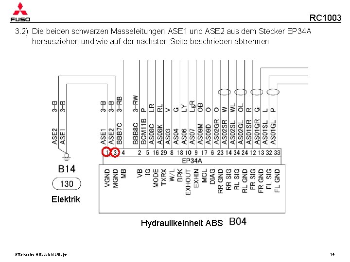 RC 1003 3. 2) Die beiden schwarzen Masseleitungen ASE 1 und ASE 2 aus