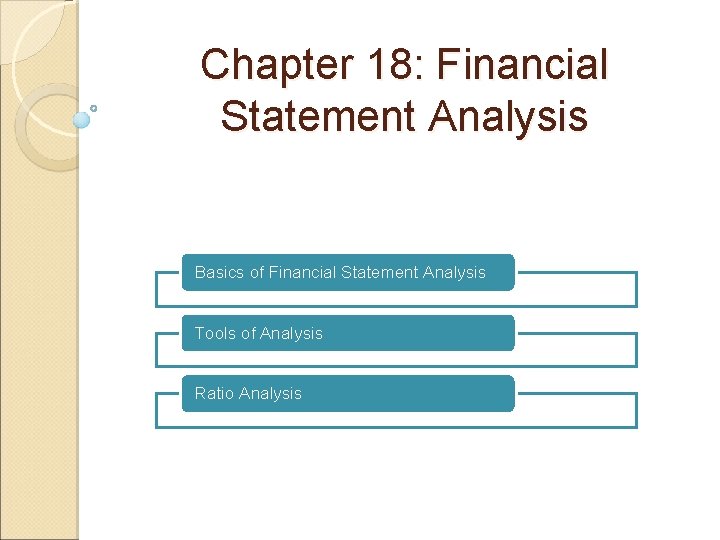 Chapter 18: Financial Statement Analysis Basics of Financial Statement Analysis Tools of Analysis Ratio