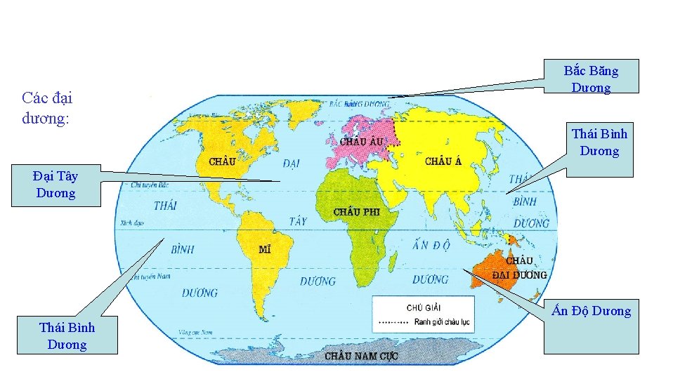 Các đại dương: Bắc Băng Dương Thái Bình Dương Đại Tây Dương Ấn Độ