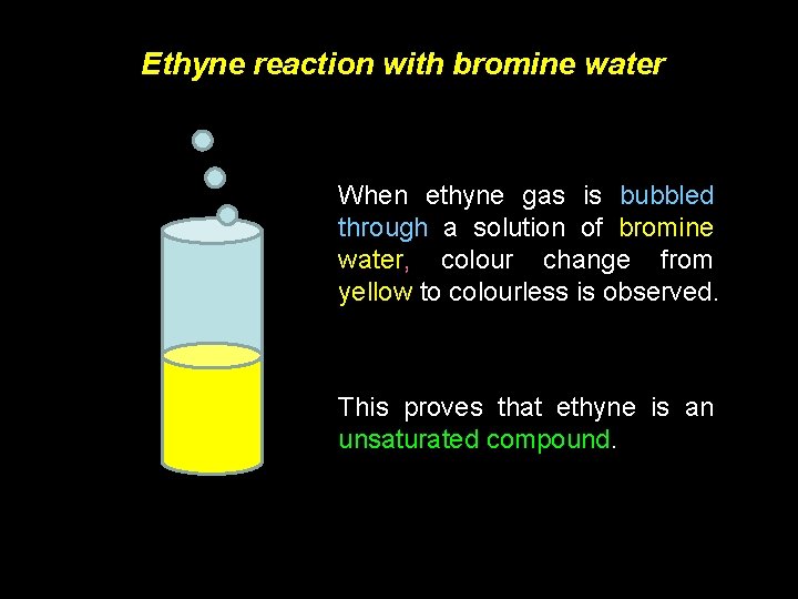 Ethyne reaction with bromine water When ethyne gas is bubbled through a solution of